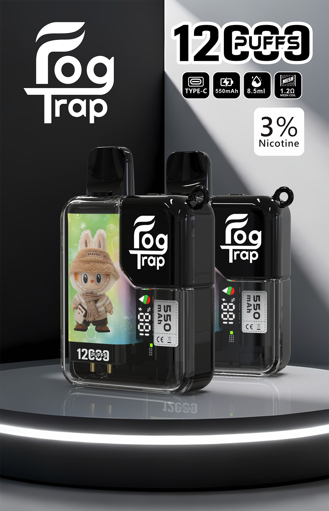 Fog Trap 12000口 潮流霧化機 蠟筆小新 × LABUBU 絢麗塗裝 搭載 LCD 智控實時儀表板 超人氣聯名【買10贈1】 台灣現貨秒發:圖片 2